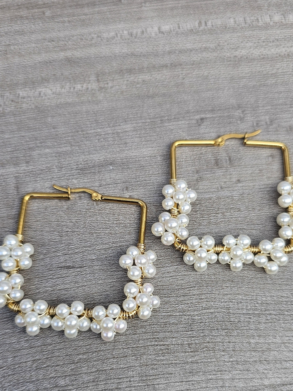 Gold Pearl Cluster Hoop Earrings - Women Jewelry